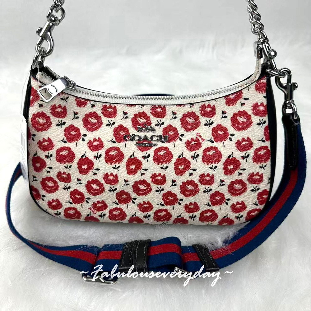 Coach Teri Shoulder/Crossbody Bag With Floral Print CBI49 Chalk/Black Multi NWT